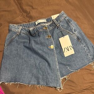 Zara Blue Denim Skirt with Gold Buttons